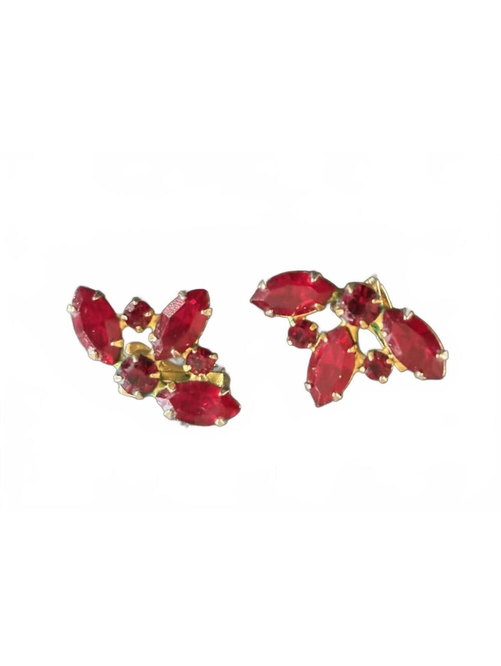 Vintage B. David Red Rhinestone Clip-On Earrings